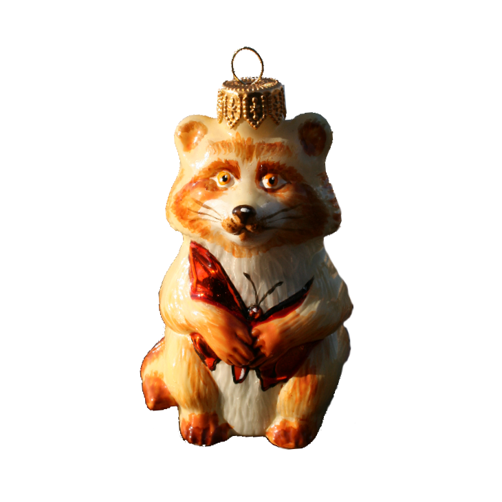 Ёлочная игрушка Енот с оранжевой бабочкой