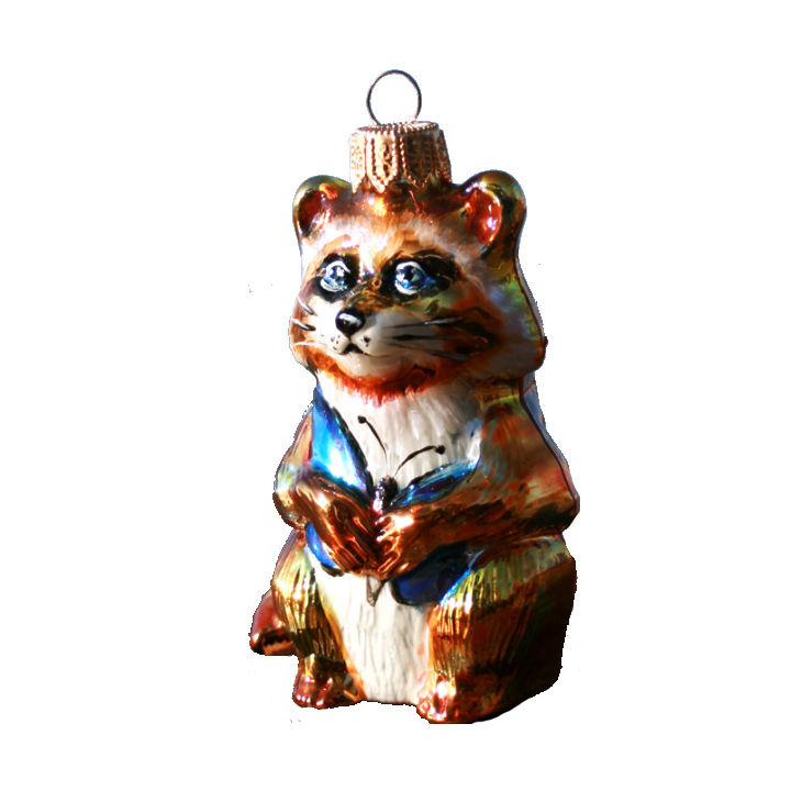 Ёлочная игрушка Енот с синей бабочкой