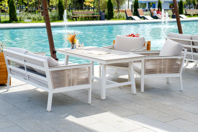 "Сан Ремо" стол обеденный из ДПК, каркас алюминиевый