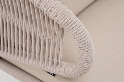 "Милан" кресло плетеное из роупа, каркас алюминий белый муар, роуп бежевый круглый, ткань бежевая 035